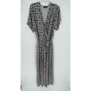 Lane Bryant Women's Black White Geometric Faux Wrap Maxi Jumpsuit Size 18/20